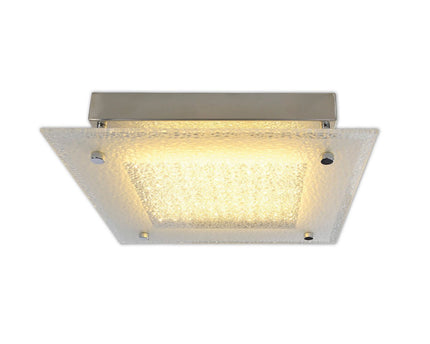LED-plafondlamp met kristaloptica "Leeds", zijlengte 25 cm, gemaakt van chroomkleurig metaal en helder, gestructureerd glas, geïntegreerde LED's, warm wit
