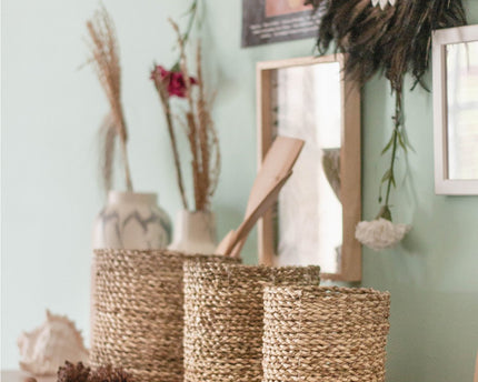 Kleine Zeegras Mand BHINNEKA | Plantenmand | Geweven Boho Mand | Plantenbak | Decoratieve mand | Kleine Opbergmand | Ronde bloemenmand