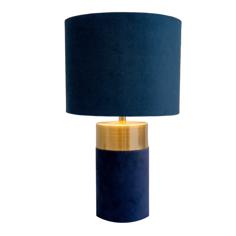 Tafellamp "bordo" 32 cm hoog gemaakt van metaal en velours in goud en blauw, met E14 -versie, lamp voor eetkamer, woonkamer, gang of kantoor
