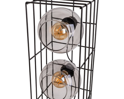 Glasse-stand-lamp "Cesta" vloerlamp gemaakt van zwarte metalen draad en getinte glas, met E27-aansluiting, 95 cm hoog, voor eetkamer, woonkamer, gang of kantoor,