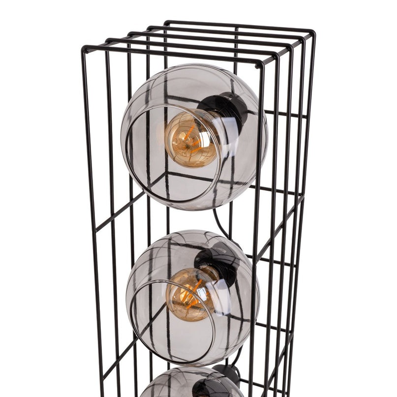 Glasse-stand-lamp "Cesta" vloerlamp gemaakt van zwarte metalen draad en getinte glas, met E27-aansluiting, 95 cm hoog, voor eetkamer, woonkamer, gang of kantoor,