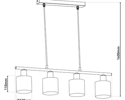 4 hanger lamp "maron" gemaakt van metalen satin mat met stof paraplu's in de natuur, met E14-aansluiting, lamp voor woonkamer of eetkamer, 71,5 x 12 cm
