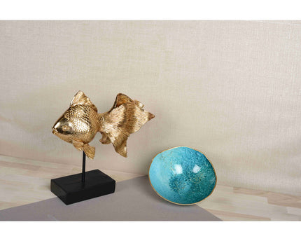 Turquoise Bowl met gouden rand 20 cm