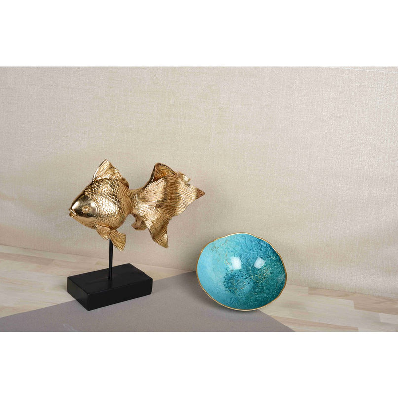 Turquoise Bowl met gouden rand 20 cm