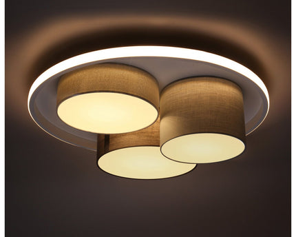 3-geleide plafondlicht "Eppan" Ø 56 cm, gemaakt van metaal, plastic en textiel in grijs, geïntegreerde LED's, verlichting voor woonkamer, kantoor of toegangsruimte