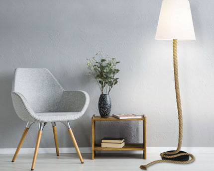 Staande lamp "touw" gemaakt van metaal, plastic, jute en textielmateriaal in de natuur, met E27 -versie, verlichting voor woonkamer, eetkamer of kantoor, 165 cm hoog