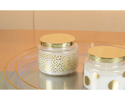 Ronde kaars met kleine stippen en gouden salie parfumdeksel