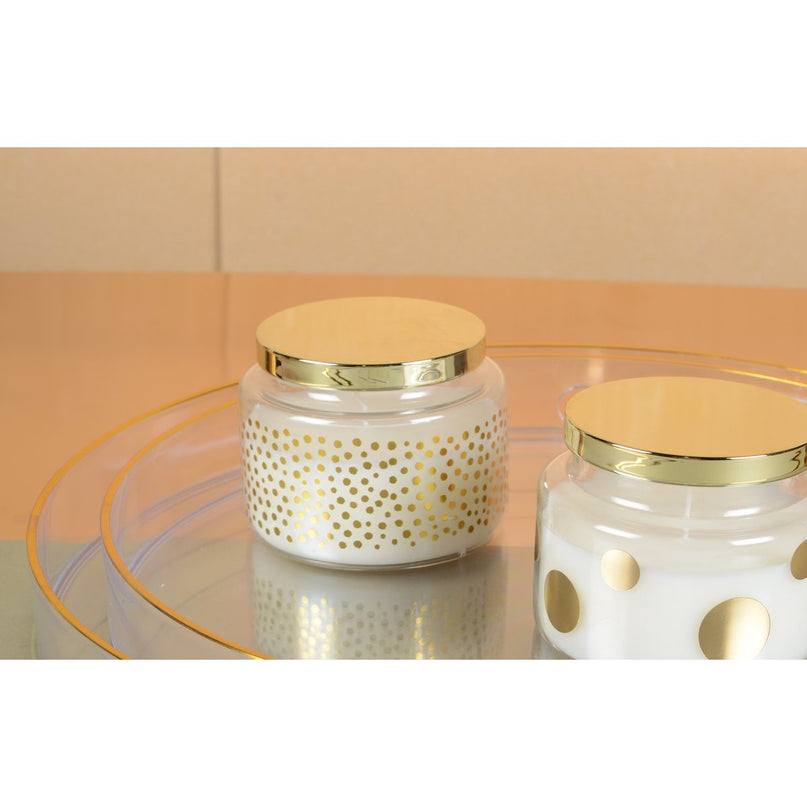 Ronde kaars met kleine stippen en gouden salie parfumdeksel