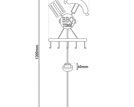 LED Solar Earth Spit H: 130 cm (BBQ), voor buiten, gemalen spiesjes gemaakt van metaal en plastic in roest, met geïntegreerde LED