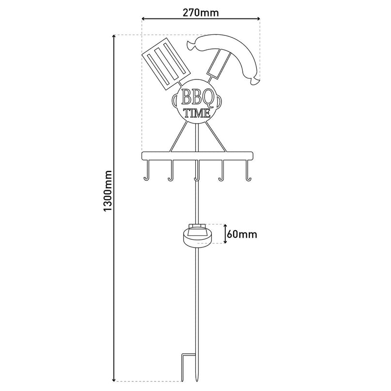 LED Solar Earth Spit H: 130 cm (BBQ), voor buiten, gemalen spiesjes gemaakt van metaal en plastic in roest, met geïntegreerde LED