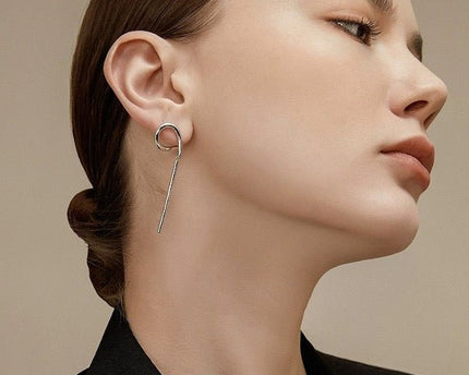 Geometrische Curve Hoop Long Line Bar Oorbellen