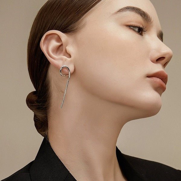 Geometrische Curve Hoop Long Line Bar Oorbellen