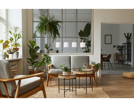 4 hanger lamp "maron" gemaakt van metalen satin mat met stof paraplu's in de natuur, met E14-aansluiting, lamp voor woonkamer of eetkamer, 71,5 x 12 cm