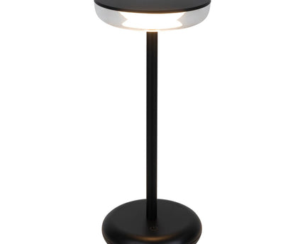 Noteloze tabletlamp "PASI" voor buiten en binnen, gemaakt van metaal en plastic in zwart, dimbaar, met aanraking en geheugenfunctie, ca. 26 cm hoog