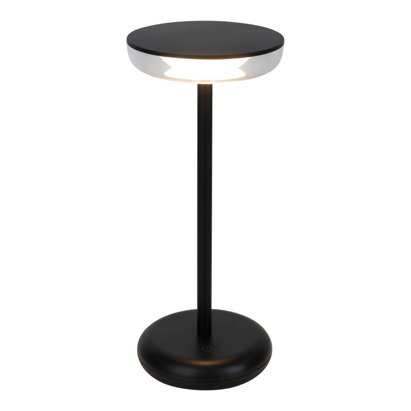 Noteloze tabletlamp "PASI" voor buiten en binnen, gemaakt van metaal en plastic in zwart, dimbaar, met aanraking en geheugenfunctie, ca. 26 cm hoog