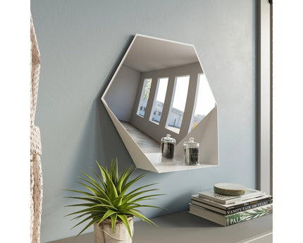 Gorillz Hive Wandspiegel met Plank - Hexagon Spiegel - 60 x 52 cm - Industrieel Wit