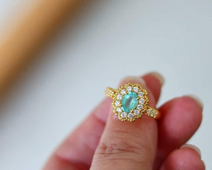 Emerald Gemstone Flower Ring - Real Emerald -verstelbaar