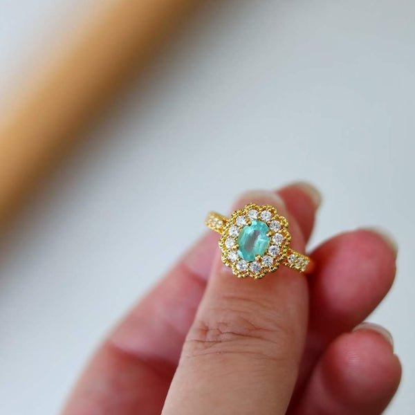 Emerald Gemstone Flower Ring - Real Emerald -verstelbaar