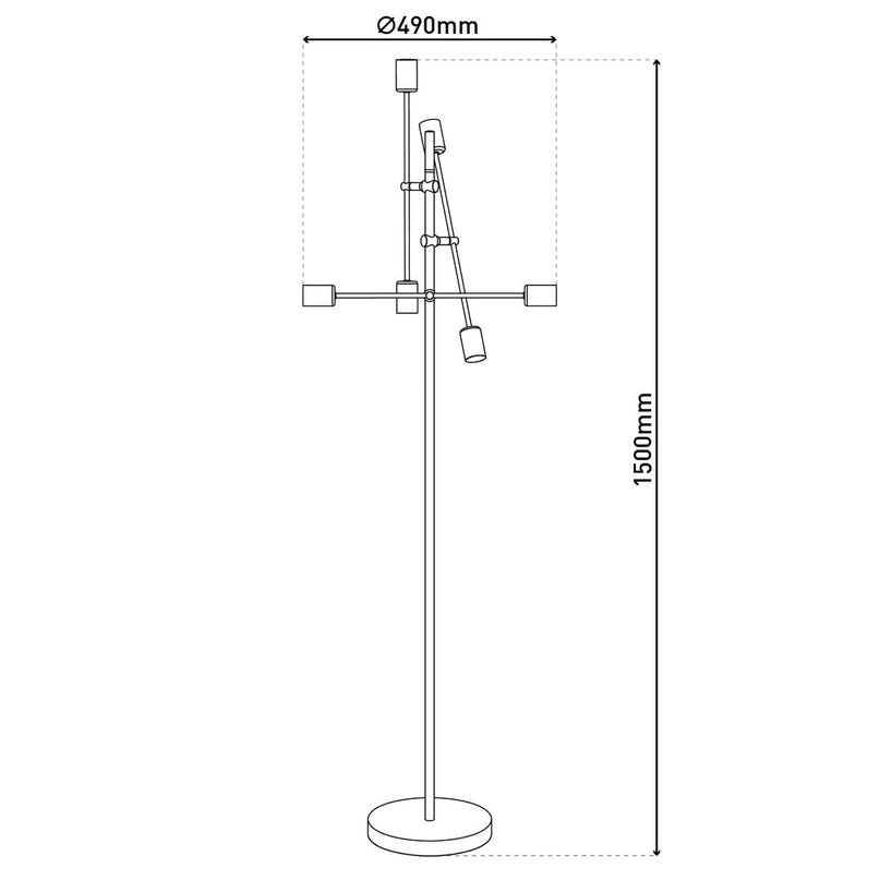 Staande lamp "Modo" gemaakt van zwart in zwart, versies in goud, E27 -aansluiting, vloerlamp voor woonkamer, eetkamer, keuken, gang, gang of kantoor, 150 x 49 cm