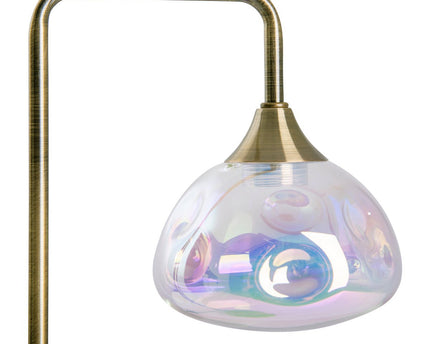 LED -tafellamp "Varna", tafellamp gemaakt van messing -gekleurd metaal en iriserend glas, stevig ingebouwd -in LED's, 45 cm hoog, stijlvolle verlichting voor woonkamer, eetkamer of gang