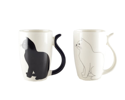 ZWART-WITTE KATTENBEKER MET STAARTVORMIG HANDVAT - SET VAN 2