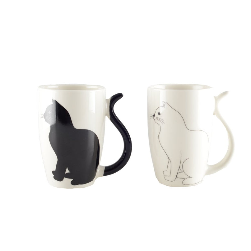 ZWART-WITTE KATTENBEKER MET STAARTVORMIG HANDVAT - SET VAN 2