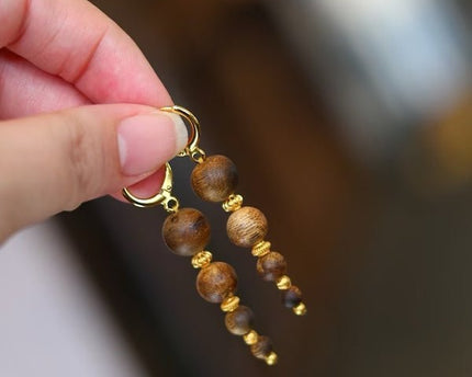 Agarwood kralen drop oorbellen-natuurlijke geur