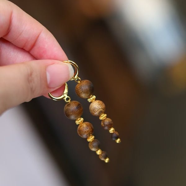 Agarwood kralen drop oorbellen-natuurlijke geur