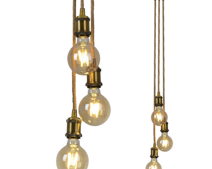 3 Metal Baldachin "Ontario" decoratieve hanglamp gemaakt van metaal in alt-messing en jute, E27-versies, verlichting voor woonkamers of kantoor.