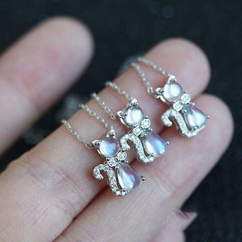 Sterling Silver Cute Cat Moonstone ketting