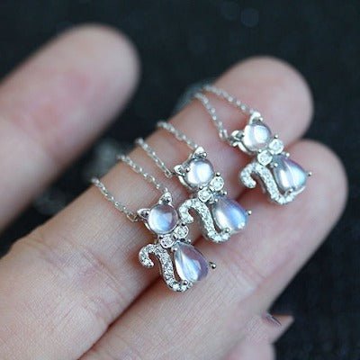 Sterling Silver Cute Cat Moonstone ketting