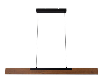 LED hanglamp "Wilma" gemaakt van metaal en hout (MDF) in zwart en bruin, ca. 122.2 cm lang, ca. 150 cm hoog, in hoogte verstelbaar, met geïntegreerde lamp, dimbaar, met geheugeneffect