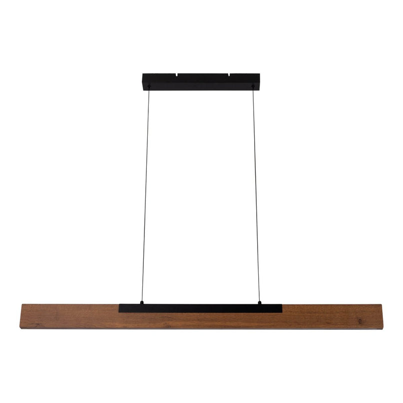 LED hanglamp "Wilma" gemaakt van metaal en hout (MDF) in zwart en bruin, ca. 122.2 cm lang, ca. 150 cm hoog, in hoogte verstelbaar, met geïntegreerde lamp, dimbaar, met geheugeneffect