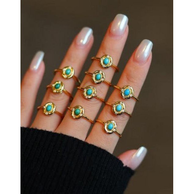 Modern vintage turquoise ovaal ring-aanpassbaar