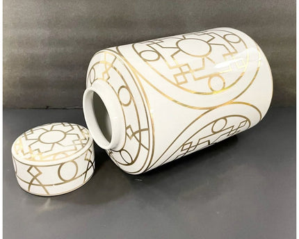 Wit en goud abstracte keramische pot groot formaat