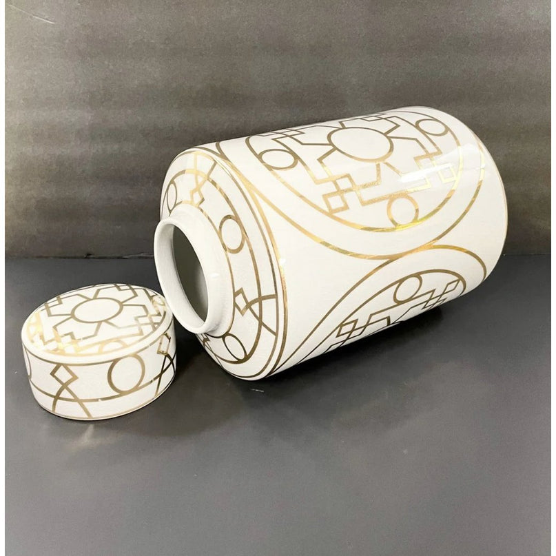 Wit en goud abstracte keramische pot groot formaat
