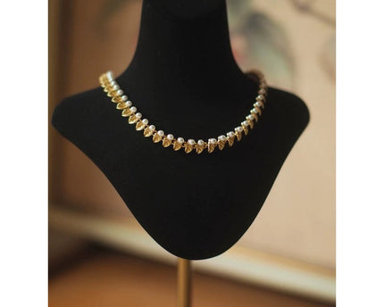 Vintage gouden bladeren parelketting