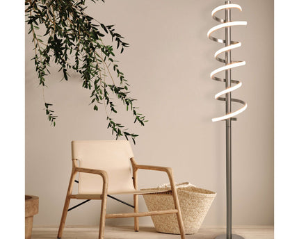 LED staande lamp "Belleza", moderne vloerlamp gemaakt van metaal en plastic in nikkel mat en wit, met stevig ingebouwde LED's, 140 hoog, verlichting voor woonkamer, eetkamer, slaapkamer of kantoor.