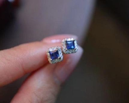 Fancy Square Saffier Gem -oorbellen