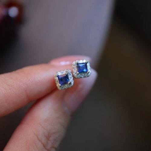 Fancy Square Saffier Gem -oorbellen