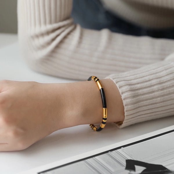Stapelbaar geëmailleerde armbanden-wit, zwart n groen
