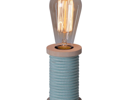 Tafellamp max. 12 cm hoog, decoratieve tafellamp gemaakt van metaal en plastic en textielmateriaal in turquoise wit, E27 -versie, tafellamp voor eetkamer, keuken, kinderkamer, gang