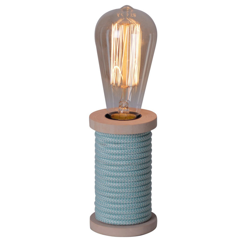 Tafellamp max. 12 cm hoog, decoratieve tafellamp gemaakt van metaal en plastic en textielmateriaal in turquoise wit, E27 -versie, tafellamp voor eetkamer, keuken, kinderkamer, gang