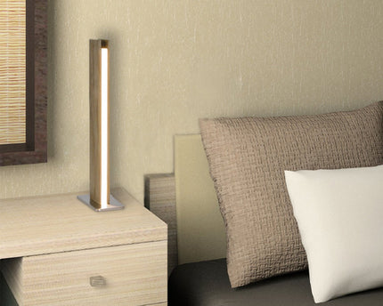 LED -tafellamp "rechte" 51 cm hoog, gemaakt van metaal, plastic en ashout, met stevig geïnstalleerde LED's, warm wit (770 lm, 3000k), dimable