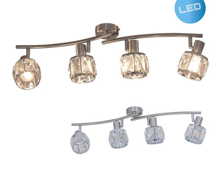 4-geleide plek "Josefa" met E14-versie Filament, metalen plafondlamp en glas in roestvrijstalen look, met E14-versie Filamentlampen inbegrepen, lamp voor woonkamer, eetkamer, gang of gang 70 x 8 cm
