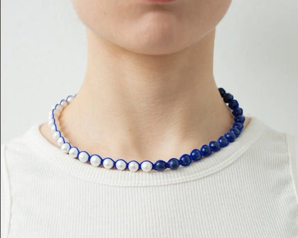 Minimalistische maar dikke Lapislazuli parel kralen ketting