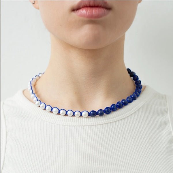 Minimalistische maar dikke Lapislazuli parel kralen ketting