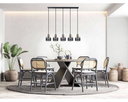 5 hanger lamp "foro" retro hanger lamp gemaakt van metaal in zwart en goud met E27 -versies, 96 cm lang. Stijlvolle verlichting voor woonkamer, eetkamer of keuken.