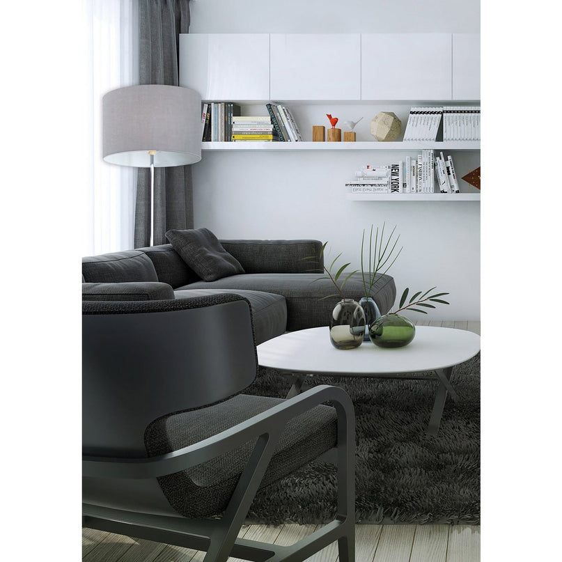 Staande lamp "New York", klassieke metalen vloerlamp met tekstblazer in grijs, met E27 -aansluiting, 160 cm hoog, perfect voor woonkamer, eetkamer, gang en kantoor