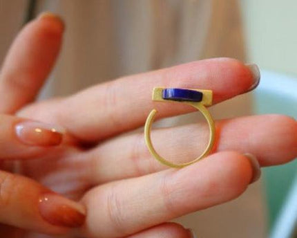 Minimalistische lapis lazuli ronde edelsteenring - verstelbaar